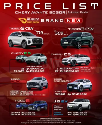 Pricelist Harga Chery pondokcina 2025